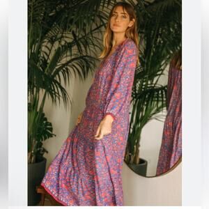 Natalie Martin Briana Floral Boho Maxi Dress Sz L  Long Sleeve Flowy